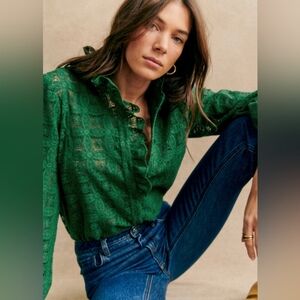 Sezane Chlo Blouse in Green Guipure size 10